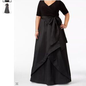 NWT Adrianna Papell Plus Size High Low Taffeta Faux Wrap Black Gown Size 16W